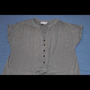 Army green, button down, front tie shirt!